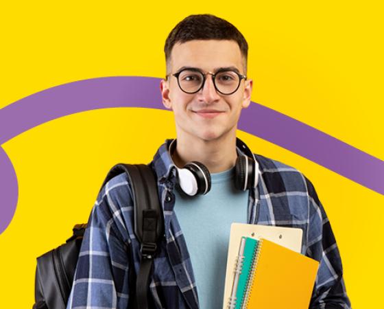 Young man in front of vibrant background